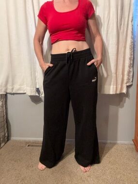 Puma Black Drawstring Wide-Leg Sweatpants